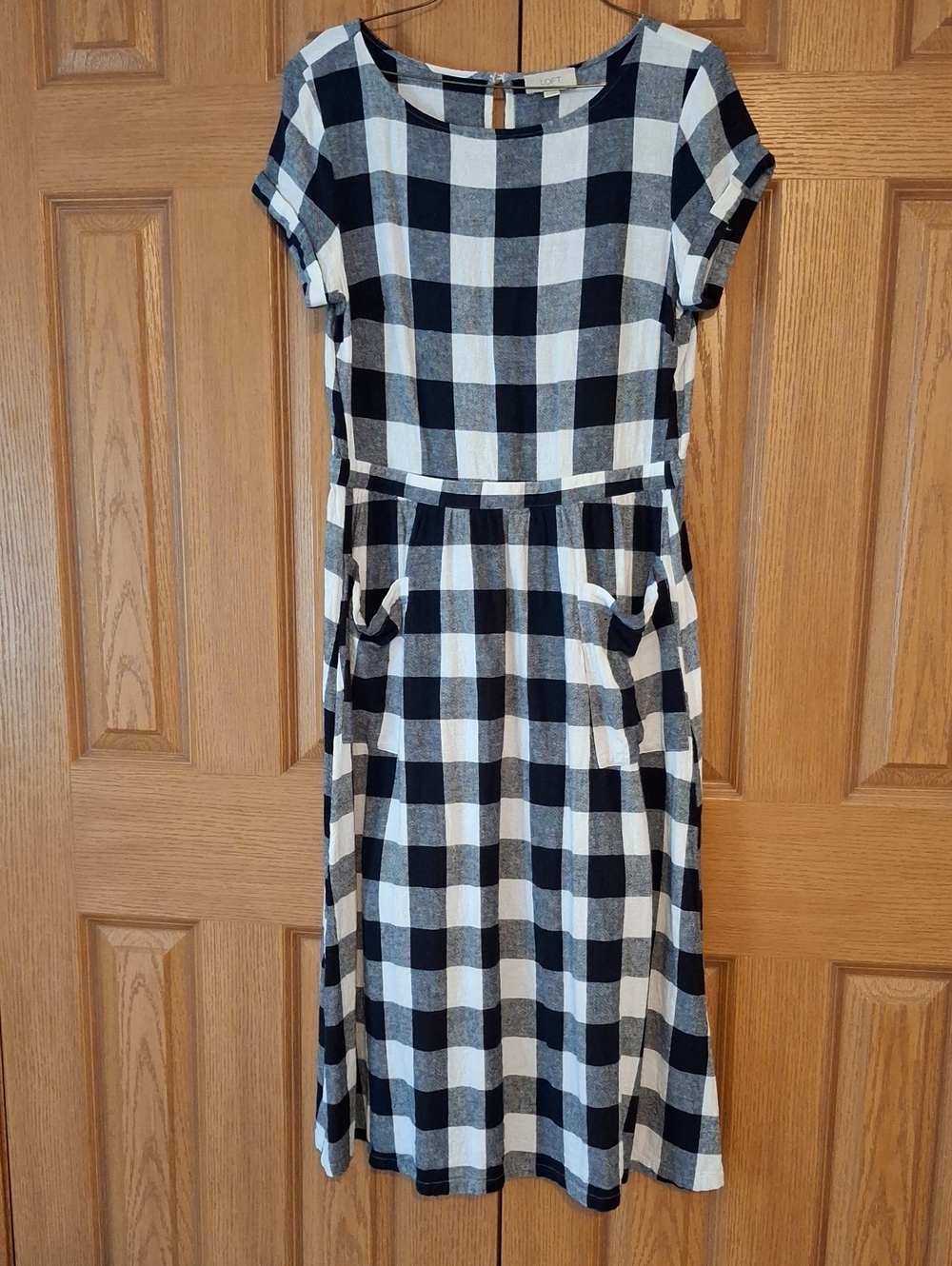 LOFT Outlet Navy and White Buffalo Check Dress